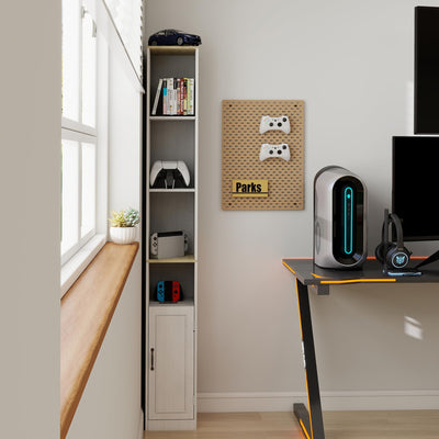 RASOO 72" Tall Narrow Bookcase Slim Storage Cabinet Freestanding Cabinet, 6-Tier Cube Display Rack CD DVD Slim Media Open Shelves Tower Rack, Narrow Bookshelf Display with Door and Adjustable Shelf