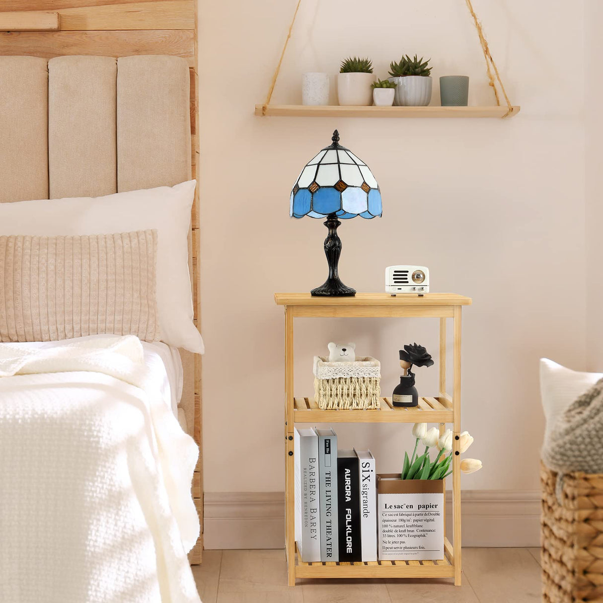 smusei Side Table Set of 2 End Tables Living Room for Small Spaces Farmhouse Bedside Table for Bedroom Guest Room Office, Bamboo smusei