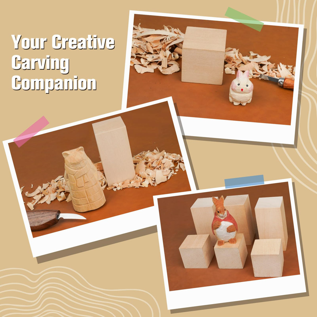 Basswood Carving Blocks, Large Whittling Wood Blocks Wood Carving Kit with 2 Different Sizes, Bass Wood for Wood Carving Easy to Use, for Kids and Adults (8 Pcs) K KERNOWO