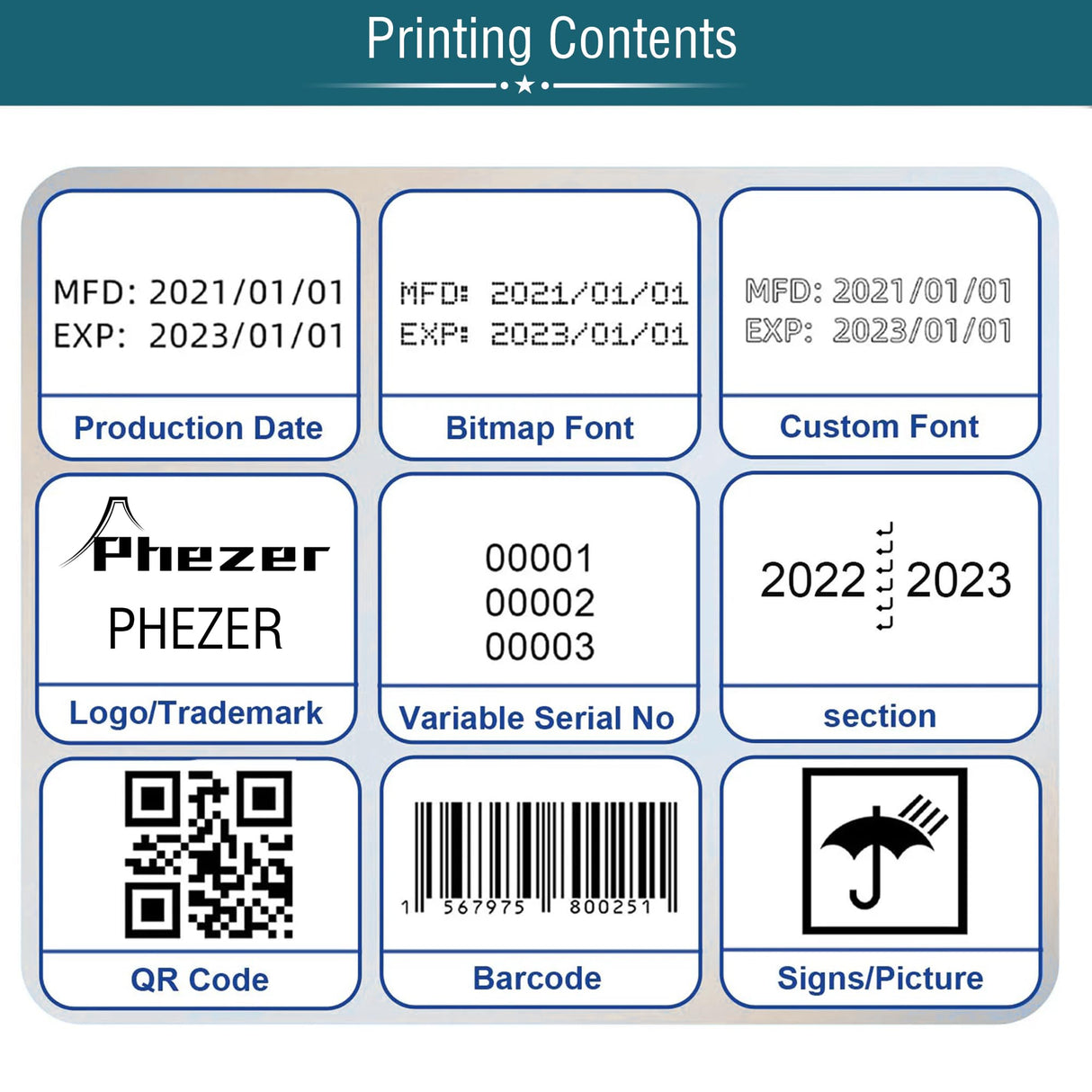 Phezer P15 Handheld Inkjet Printer for Flat Surface 0.5 Inch Nozzle for QRCode Barcode Production Date Time Logo Batch Number Print On Glass Bag Carton Box Wood Cloth Plastic Cable (25 Languages) Phezer