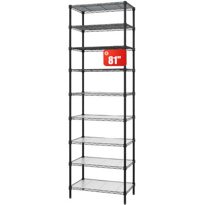 Finnhomy 9-Tier Wire Shelving Unit Adjustable Steel Wire Rack Shelving, 81 Inches Height 9 Shelves Metal Storage Rack, Pantry Shelves for Storage with PE mat, NSF Certified, Black