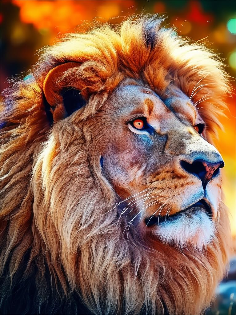 Zariocy 5D Diamond Art Kits for Adults Lion, DIY Diamond Painting Art Animals Round Full Drill Crystal Diamond Embroidery Paintings Arts Craft for Home Office Wall Decor 12x16 inch Zariocy