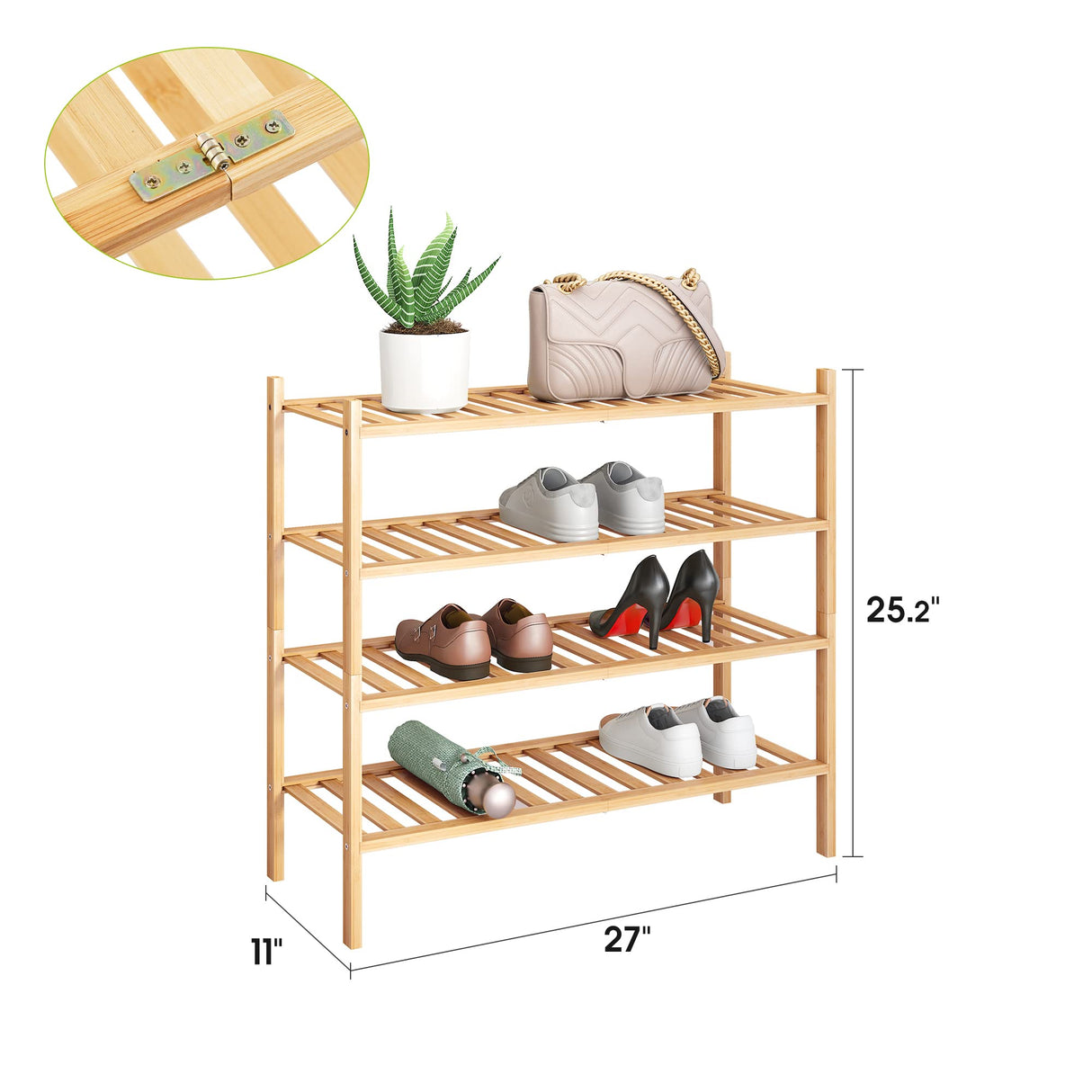 BMOSU 4-Tier Bamboo Shoe Rack Premium Stackable Shoe Shelf Storage Organizer for Hallway Closet Living Room Entryway Organizer (Natural Bamboo) BMOSU