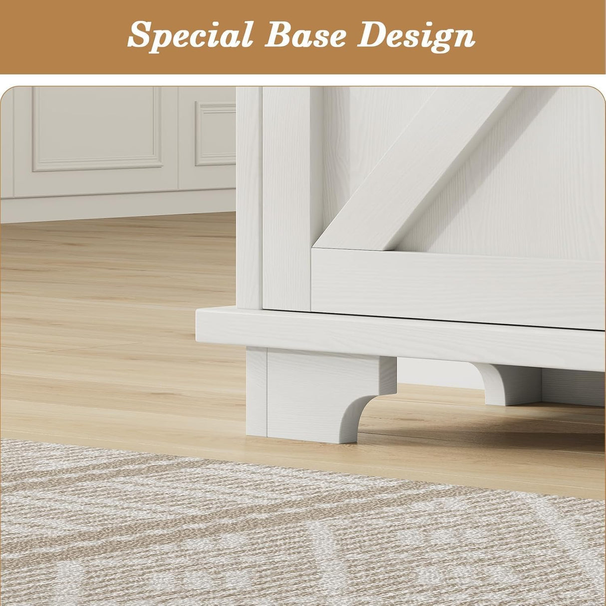 REVOMINCA 55 Inch Buffet Cabinet with 3 Drawers and 4 Barn Doors, Sideboard Coffee Bar for Kitchen, Farmhouse Coffee Bar with Storage, White REVOMINCA