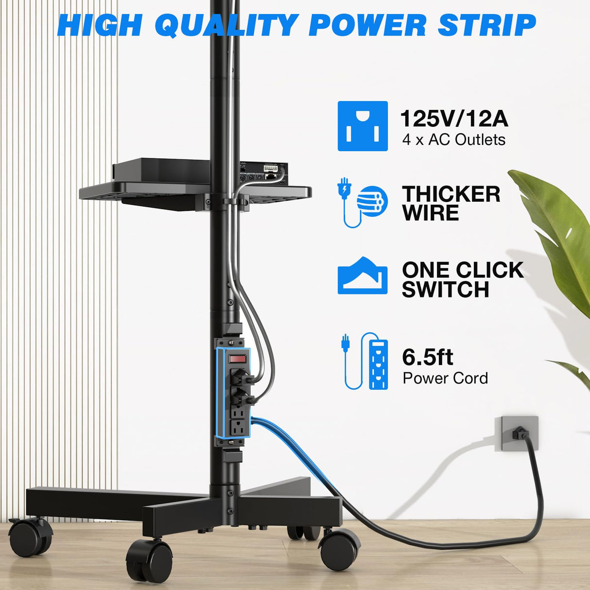 Rfiver Mobile TV Cart with Power Outlet, Rolling TV Stand for 23-60 Inch LCD LED OLED Flat Panel Curved Screen TVs up to 88 lbs, Height Adjustable Portable TV Stand with Wheels, Max VESA 400x400mm Rfiver