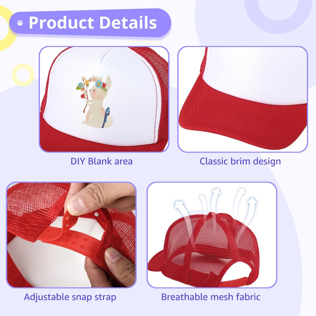 6 Pack Blank Hats Plain Mesh Trucker Hats Sublimation Baseball Caps Men Women DIY Custom Caps Adjustable Snapback Homaisson