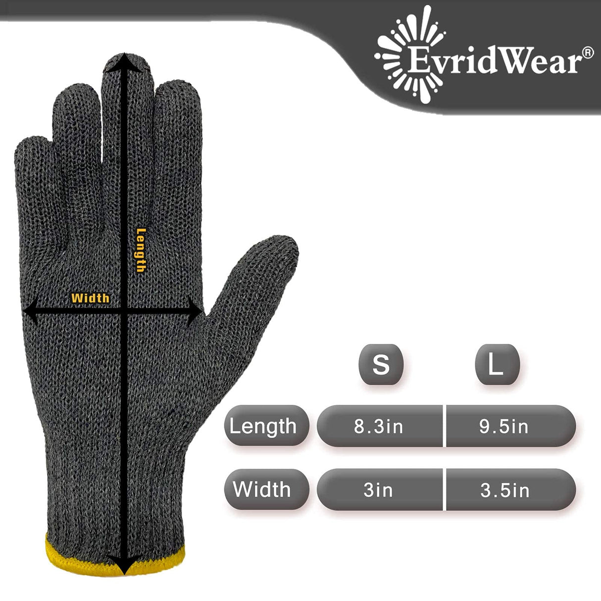 Evridwear Cotton Work Gloves Light-duty String Knit BBQ Glove Liner for Outdoor Cooking, Painting, Gardening Men & Women 10 Pairs (Grey, Large) Evridwear
