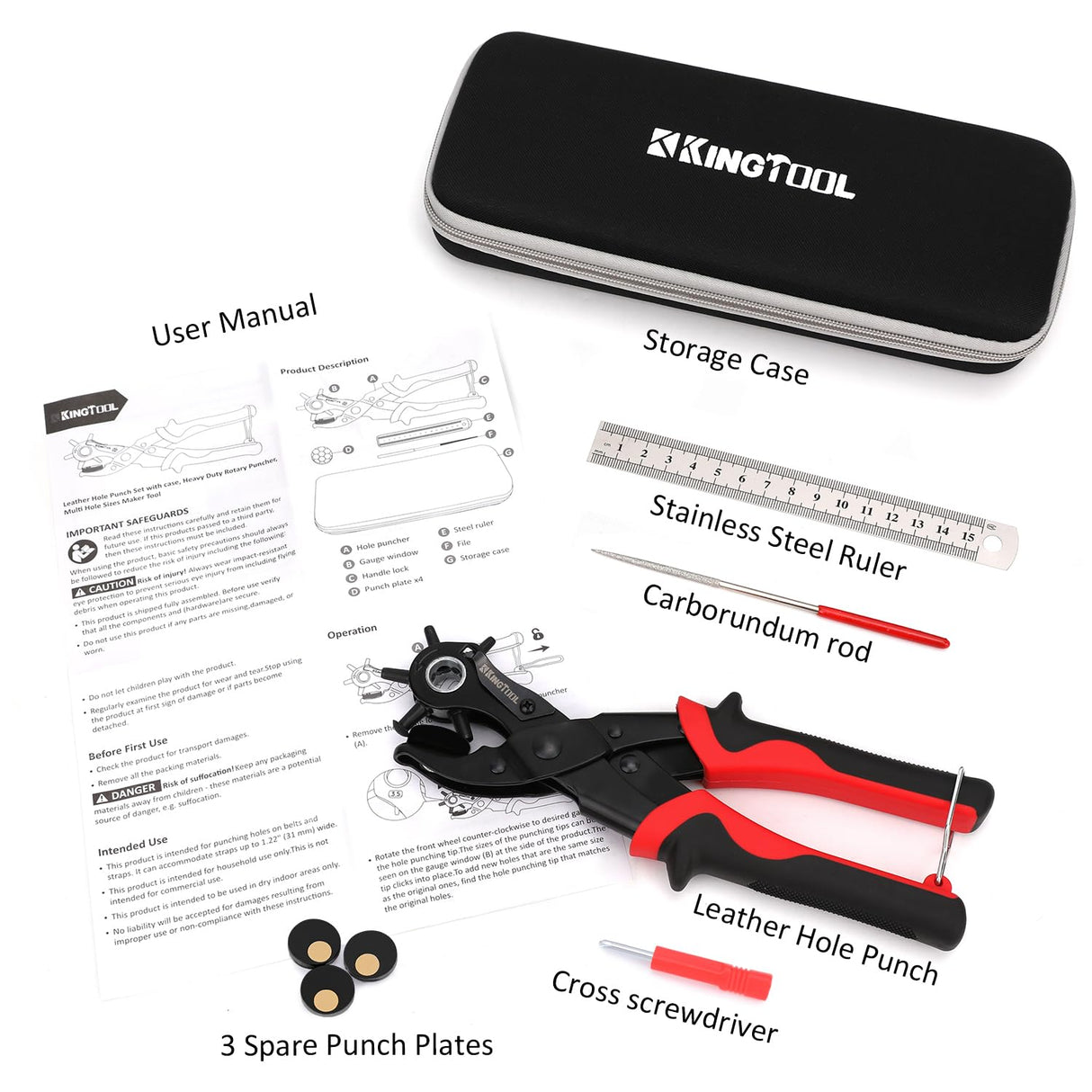 KingTool Leather Hole Punch Set, Super Heavy Duty Rotary Puncher, Multi Hole Sizes Maker Tool KingTool
