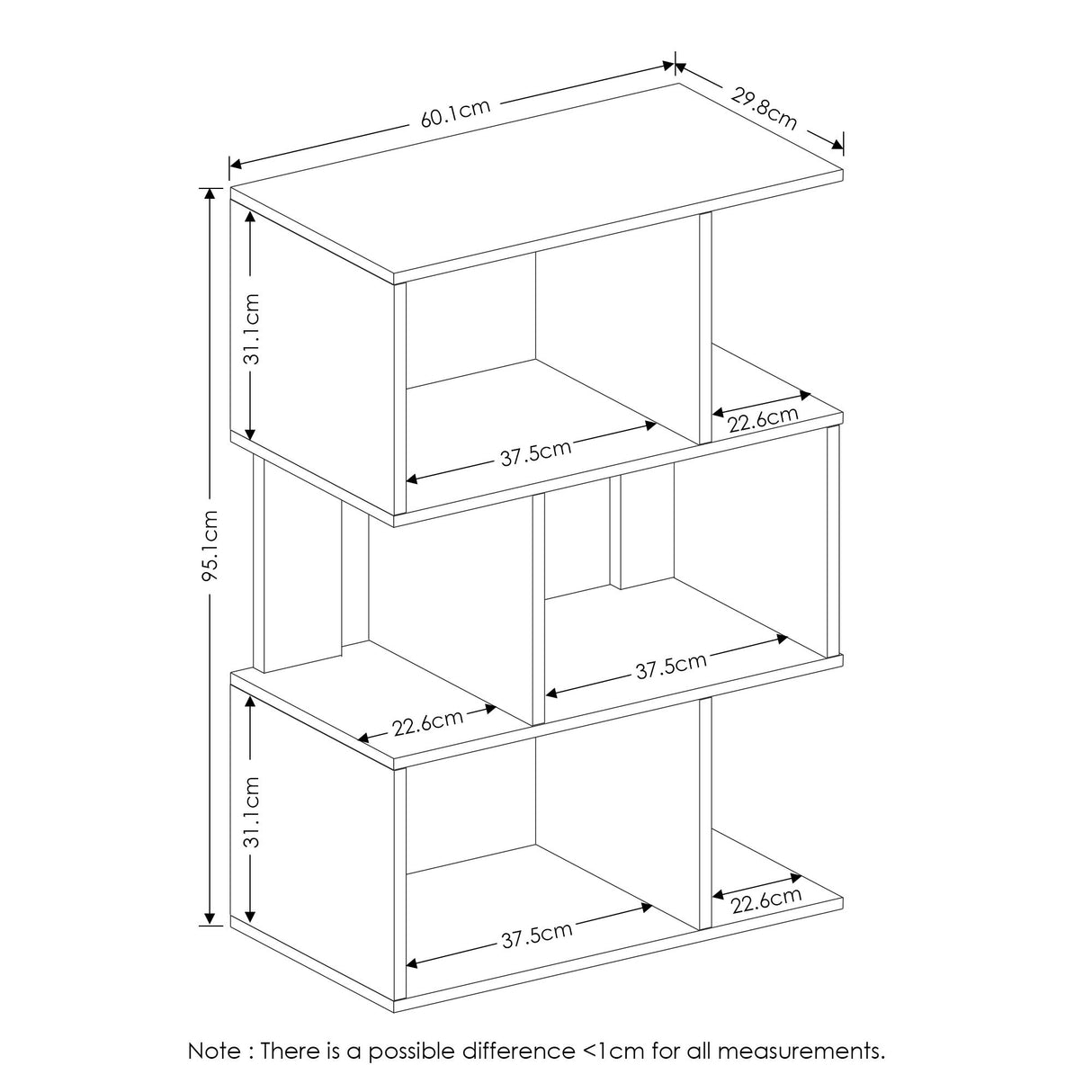 FURINNO Simply Modern 3-Tier Open Book Shelf Furinno