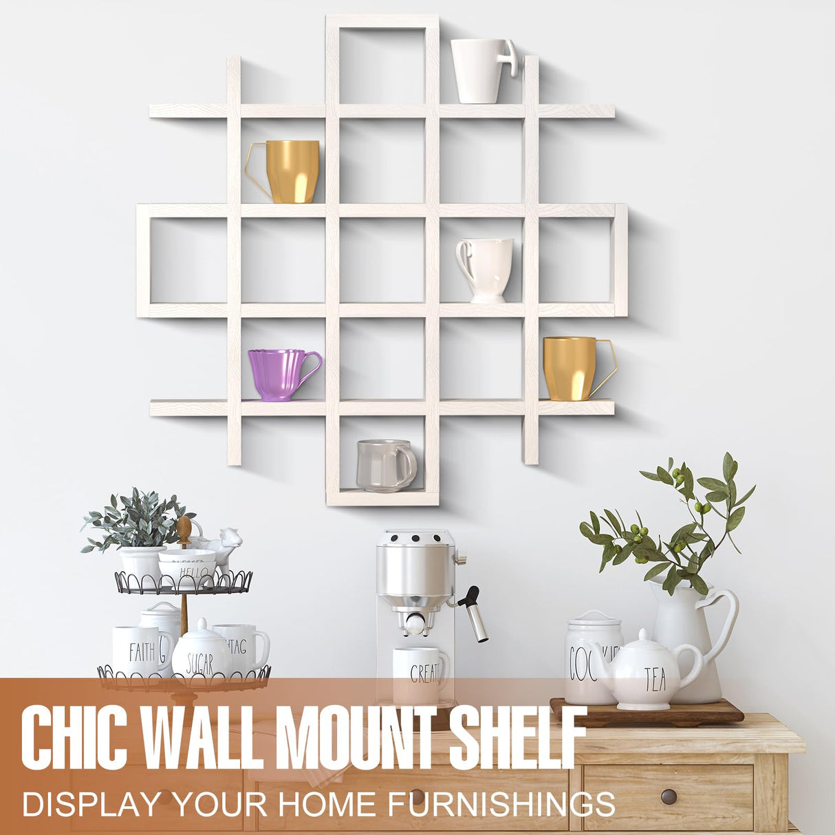 Suzile Oversize Coffee Mug Display Rack Wooden Display Shelves Rustic Wooden Floating Curio Shelf Travel Wall Mounted Coffee Mug Rack Holder Shadow Box Shelf(5.1x5.1x3in,White) Suzile