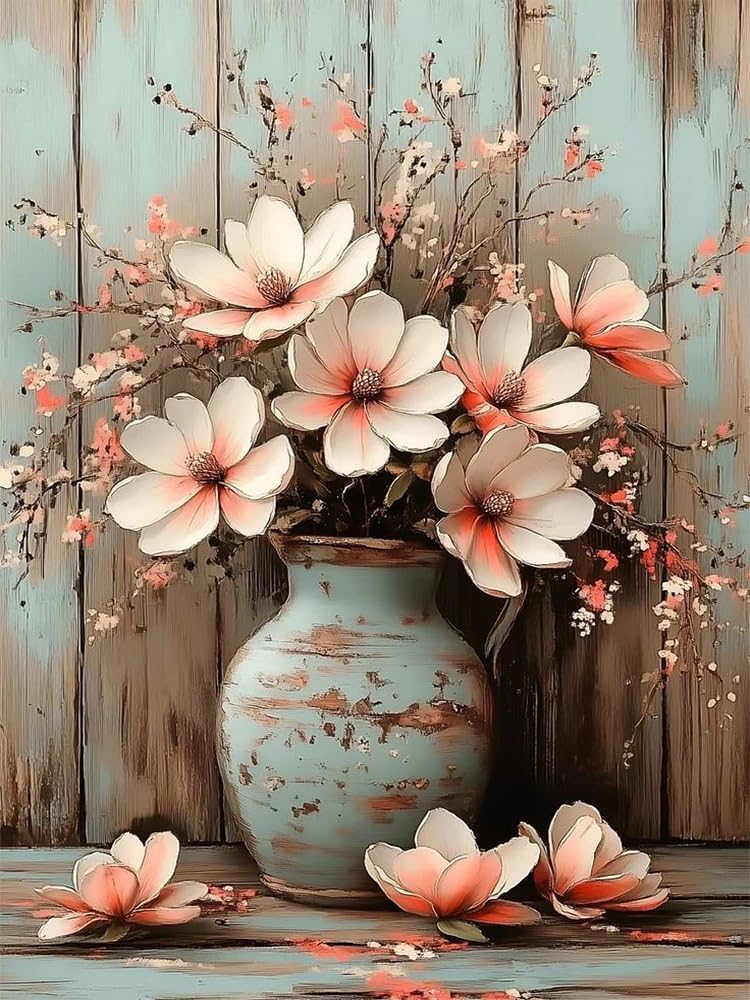 NWQZBYHT Flowers Diamond Art Kits for Adults Beginner,5D Diamond Painting Flowers,DIY Round Full Drill Diamond Dots Paintings Picture Gem Art Kits for Adults Crafts Home Wall Decor 12x16 Inch NWQZBYHT