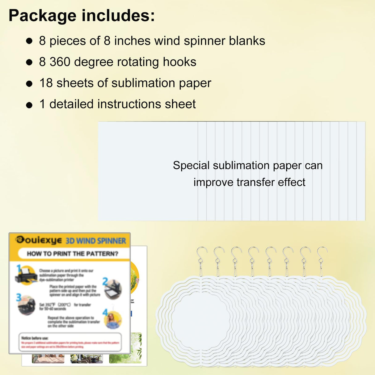 Bouiexye 12 Pack Sublimation Wind Spinner 8 Inches Blanks 3D DIY Wind Sculptures Stainless Aluminum Hanging Ornaments Wind Powered Kinetic Trim Decor for Yards Gardens Windows Porch Bouiexye