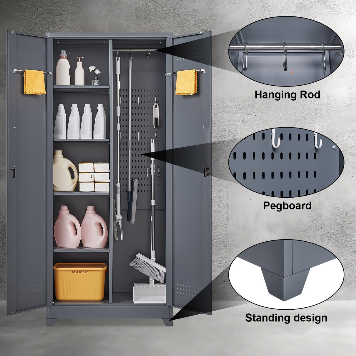 STEELIST 73" H Utility Storage Cabinet, Tall Cabinet with Doors and Shelves, File Cabinet with Pegboard, Heavy Duty Garage Storage Cabinets for Home Office, School, Basement, Gym STEELIST