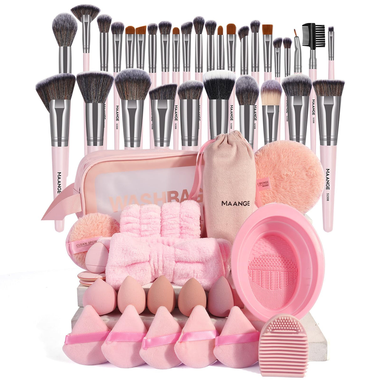 MAANGE Makeup Brushes 54 Pcs Makeup Tool Set, Multi-functional Makeup Kit Premium Synthetic Brush Make up Brushes Set for Women Girl (Pink, 54 Pcs) MAANGE