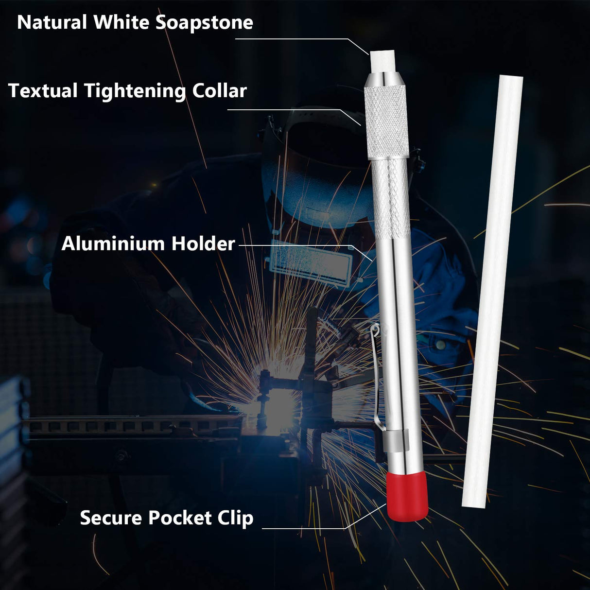 Mudder 2 Pieces Soapstone Pencil Holders Round Soapstone Marker Chalk Pencil with 12 Pieces Refills for Welding Tools and Markers Removable Markings on Metal, Aluminum, and Cast Mudder