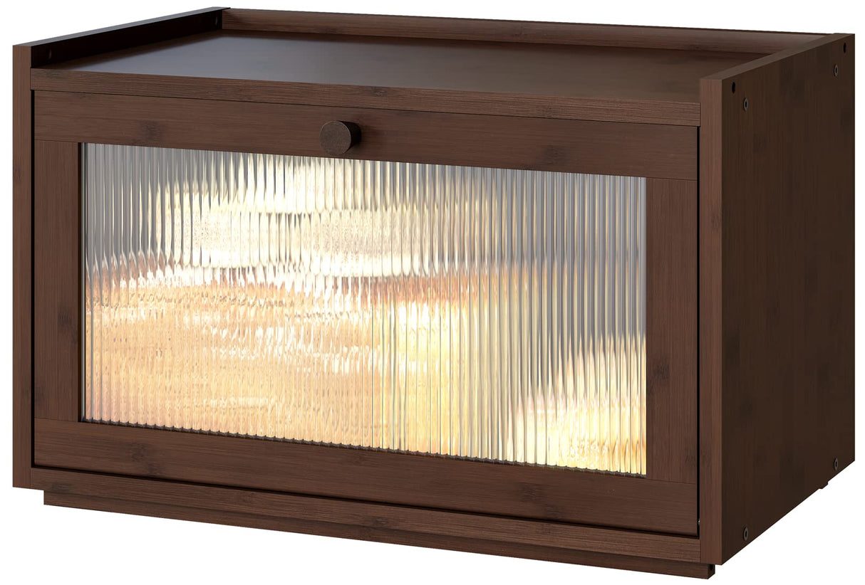 kiplant Large Bread Box for Kitchen Counter, Bamboo Bread Storage Container with Wavy Arcylic Transparent Door, Bamboo Wooden Farmhouse Bread Box for Your House (Brown) kiplant