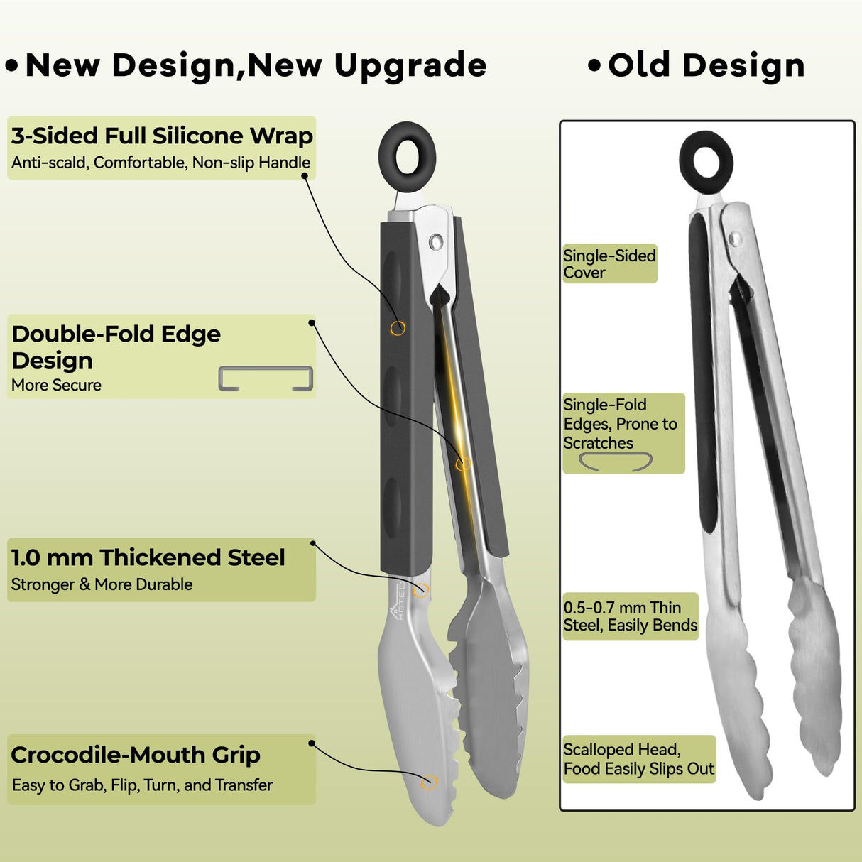 Hotec Stainless Steel Kitchen Tongs Grill Tongs Set of 2-9" and 12", Barbecue Tongs Locking Metal BBQ Kitchen Food Tongs for Cooking Non-Slip Grip HOTEC