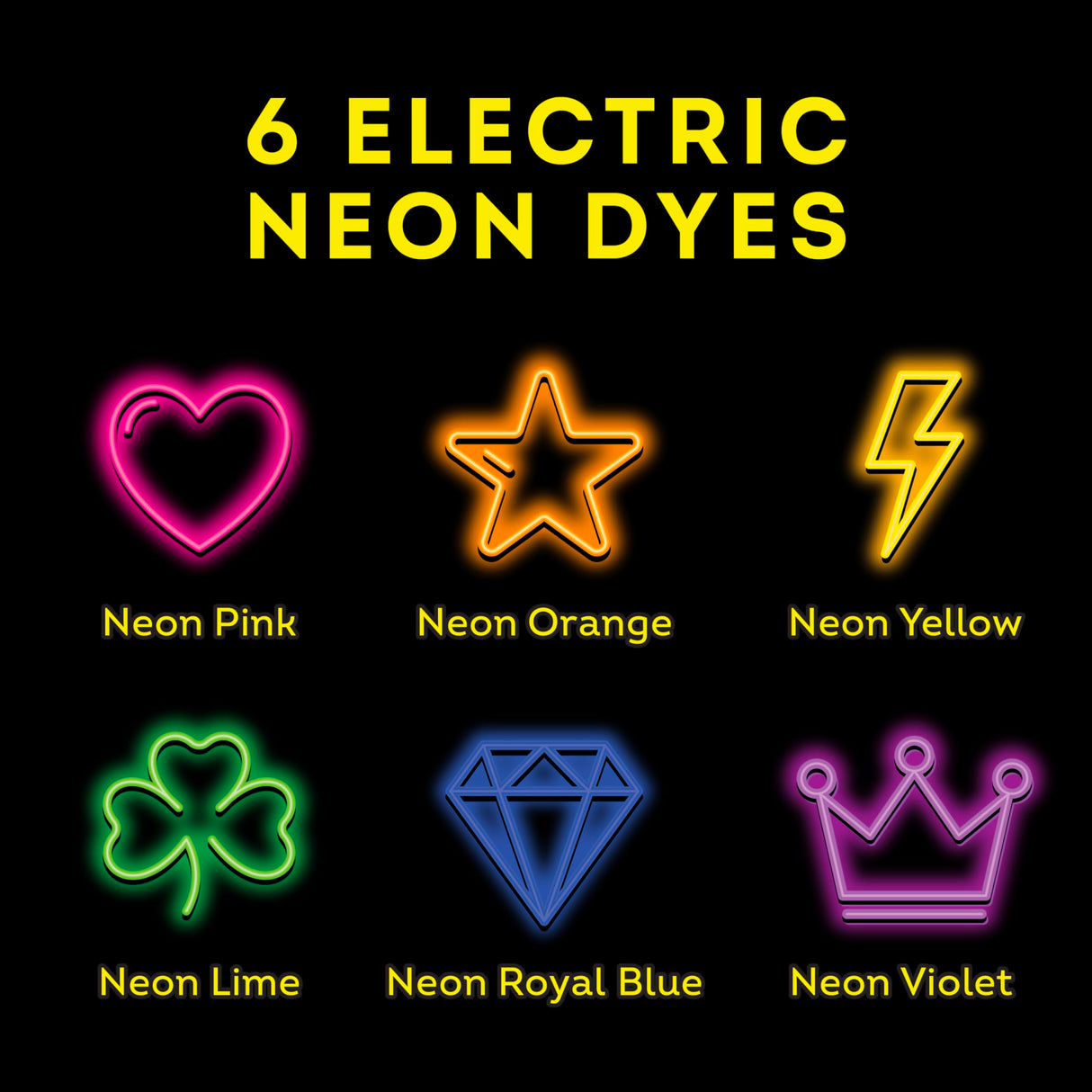 Tulip Neon Tie-Dye Kit, Blacklight Reactive, Easy Application & Techniques, No Mixing, Just Shake & Apply Fabric Dye, Neon Craft Party Activity, 6-Color Kit, 31 pcs Tulip