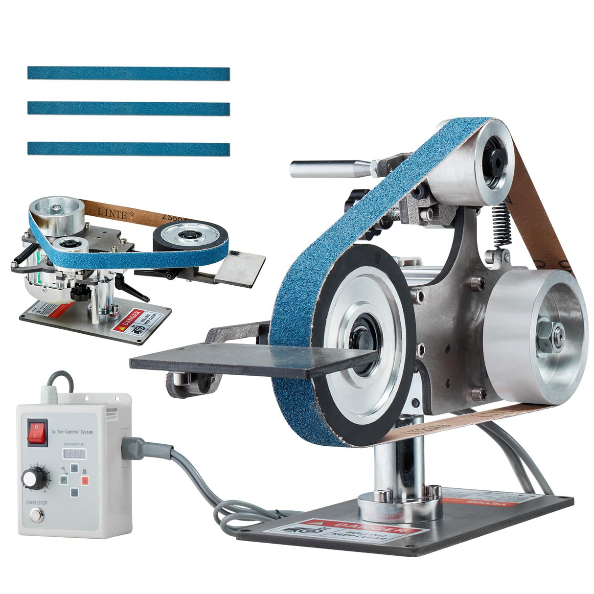 VEVOR Belt Grinder Sander, 30 x 1-Inch Variable Speed Belt Polisher with VFD, 550W Polishing Grinding Machine with 2 Grinding Moulds & 3PCS Sanding Belts for Metalworking, Knife Making VEVOR