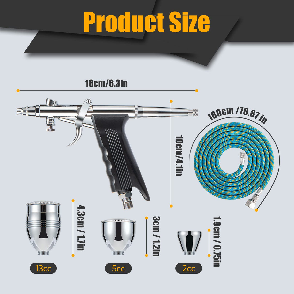 Airbrush Kit, Air Brush Painting Set, Double Action Trigger Airbrush Gun with 0.3mm/0.5mm/0.8mm Needles, 2cc/5cc/13cc Paint Cup, Airbrush Spray Tool Set for Painting Nails Cake Tattoo Makeup BetyBedy