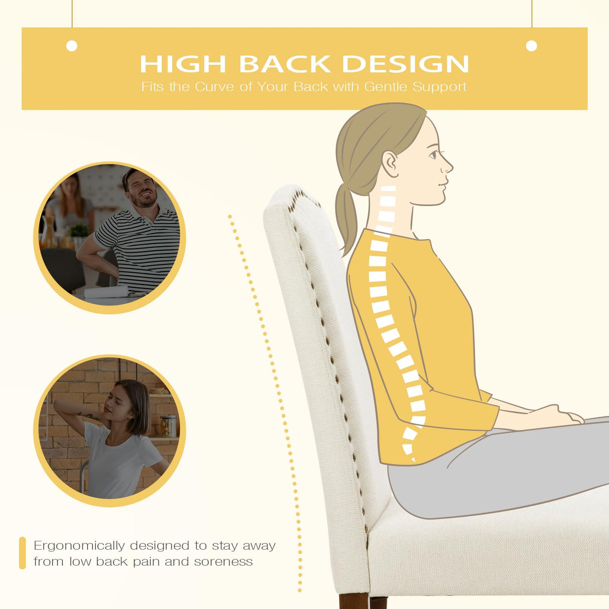 DUMOS Upholstered Dining Chairs Set of 4, Modern Fabric Dining Room Chair with Nailhead Trim and Wood Legs, Mid-Century Accent for Living Room, Kitchen, Beige DUMOS