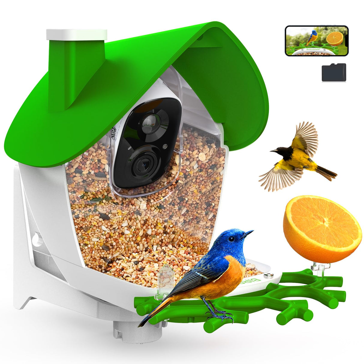 birdsnap® MON - Bird Feeder with Camera, 2K Detachable Camera Bird House with 32GB Card, AI Identify Bird Species, Live View, Auto Record Videos in Backyard, Ideal Gift for Bird Lover birdsnap