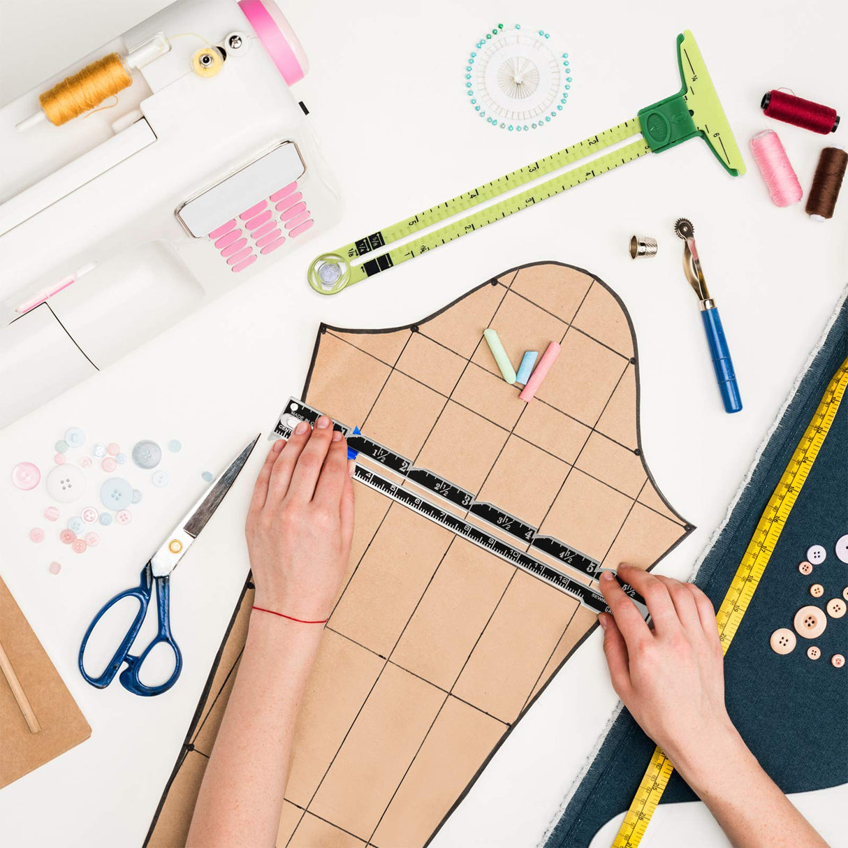 2 Pieces Sewing Gauge Sewing Measuring Tool, 5-in-1 Sliding Gauge Measuring Sewing Ruler Tool Fabric Quilting Ruler for Knitting Crafting Sewing Beginner Supplies Frienda