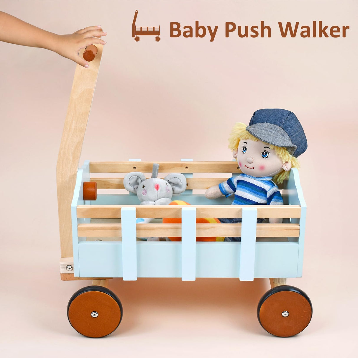 PairPear Kids Wagon Toy,Wooden Toys Cargo Walker Cart Wagon Stroller,Toddler Push and Pull Baby Walker Gift for Babies Boys and Girls PairPear
