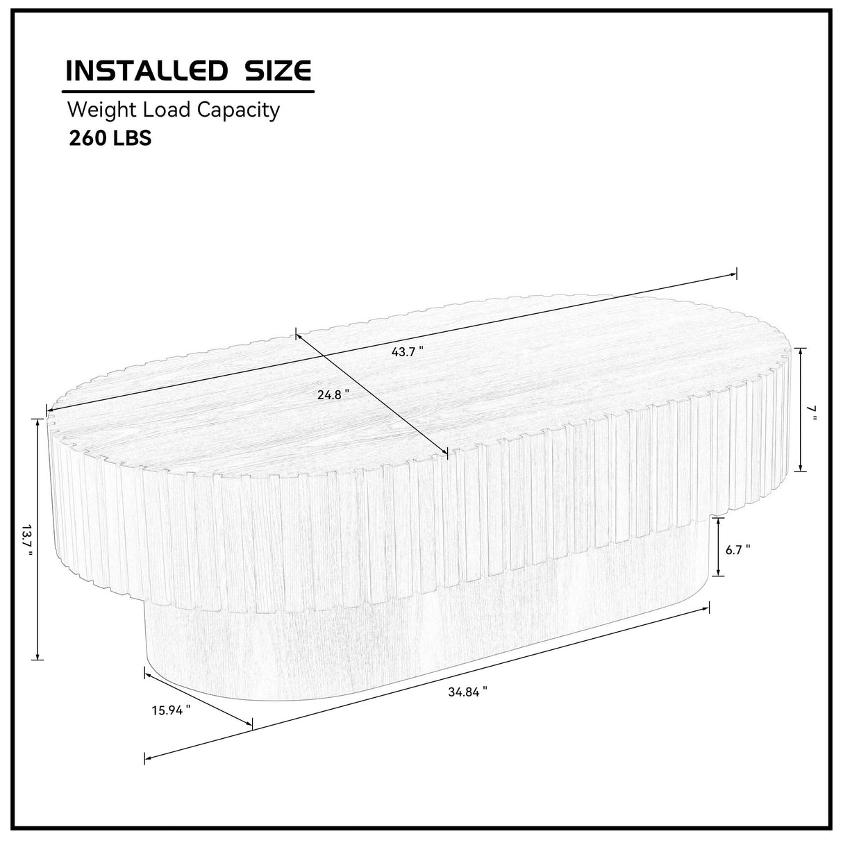 SPMETUYO Oval Coffee Table for Living Room Fluted Coffee Table with Pedestal Modern Handcrafted Wood Centre Table Tea Table Home Furniture Office Apartment Easy Assembly 43.7" Walnut SPMETUYO