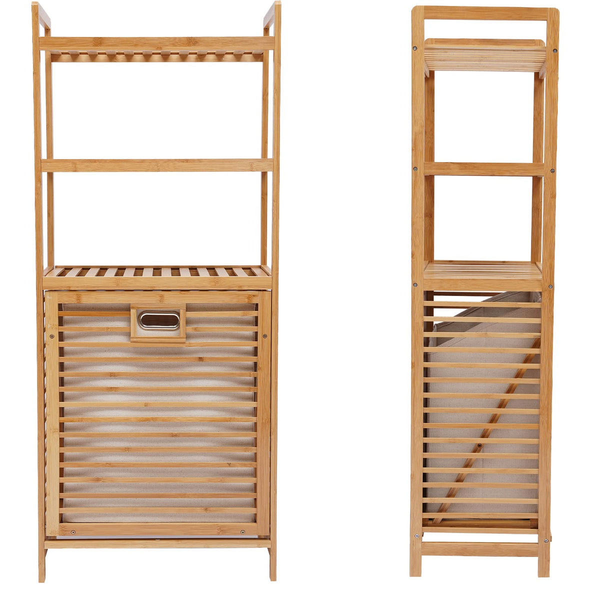 OUKANING Bamboo Laundry Hamper with 3-Tier Storage Rack and Tilt-Out Basket OUKANING