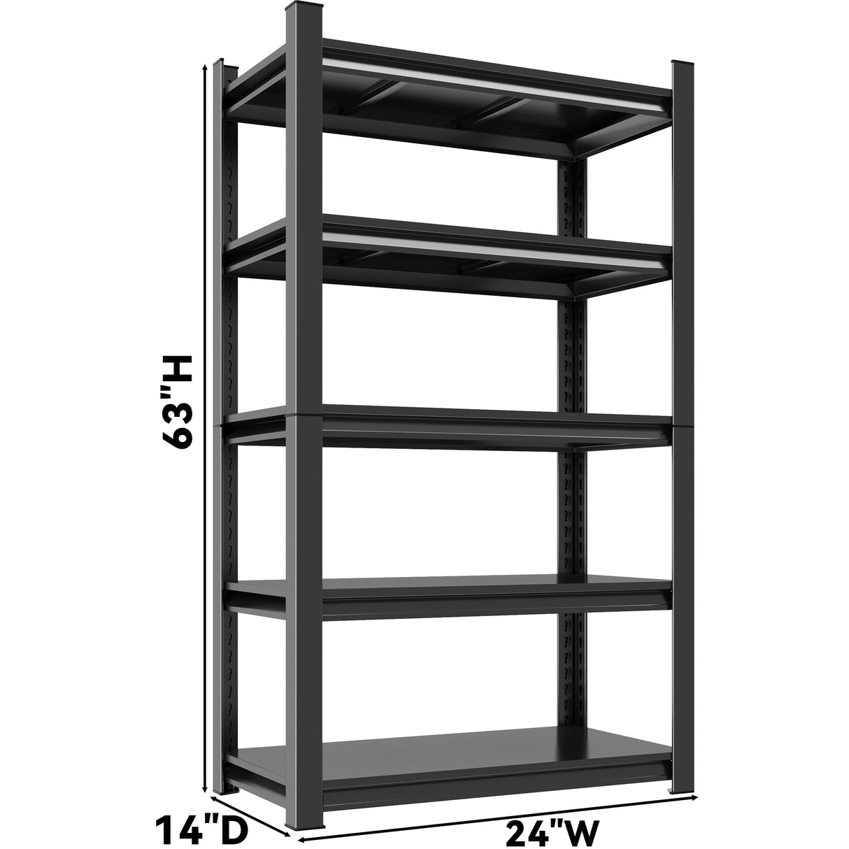 Storage Shelves - 5 Tier Shelf Organizer, 2500 LBS Heavy Duty Garage Shelving Unit, Stable Metal Shelves Organizer for Pantry, Kitchen and Closet, 24" W x 15" D x 63" H,Black Metallitrend
