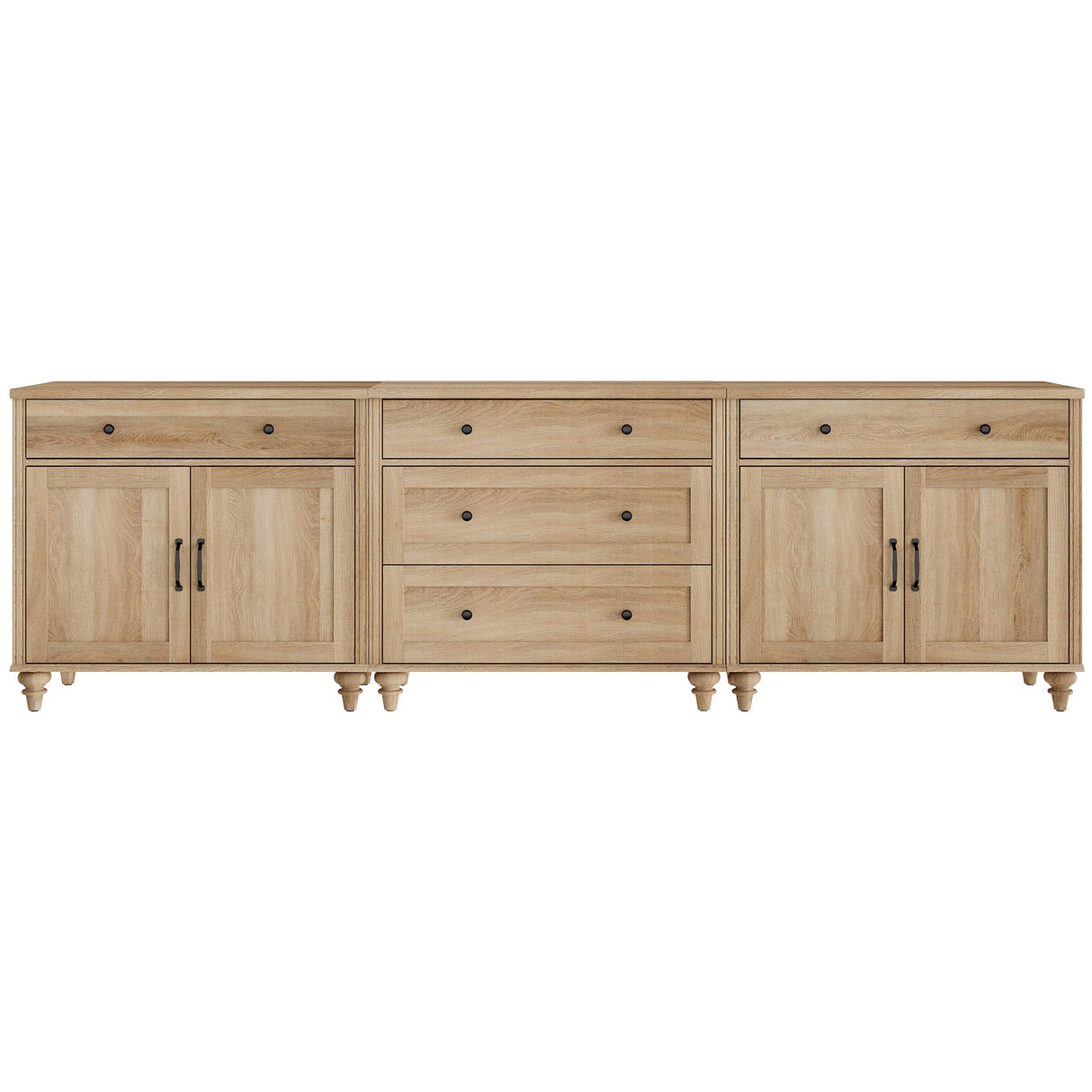 WAMPAT Farmhouse TV Stand for 100 Inch TV, 3-in-1 TV Console Table with 5 Drawers and 4 Doors, Entertainment Center for 75/80/85/90 Inch TV, Kitchen Sideboard Buffet Cabinet for Dining Room, Oak WAMPAT