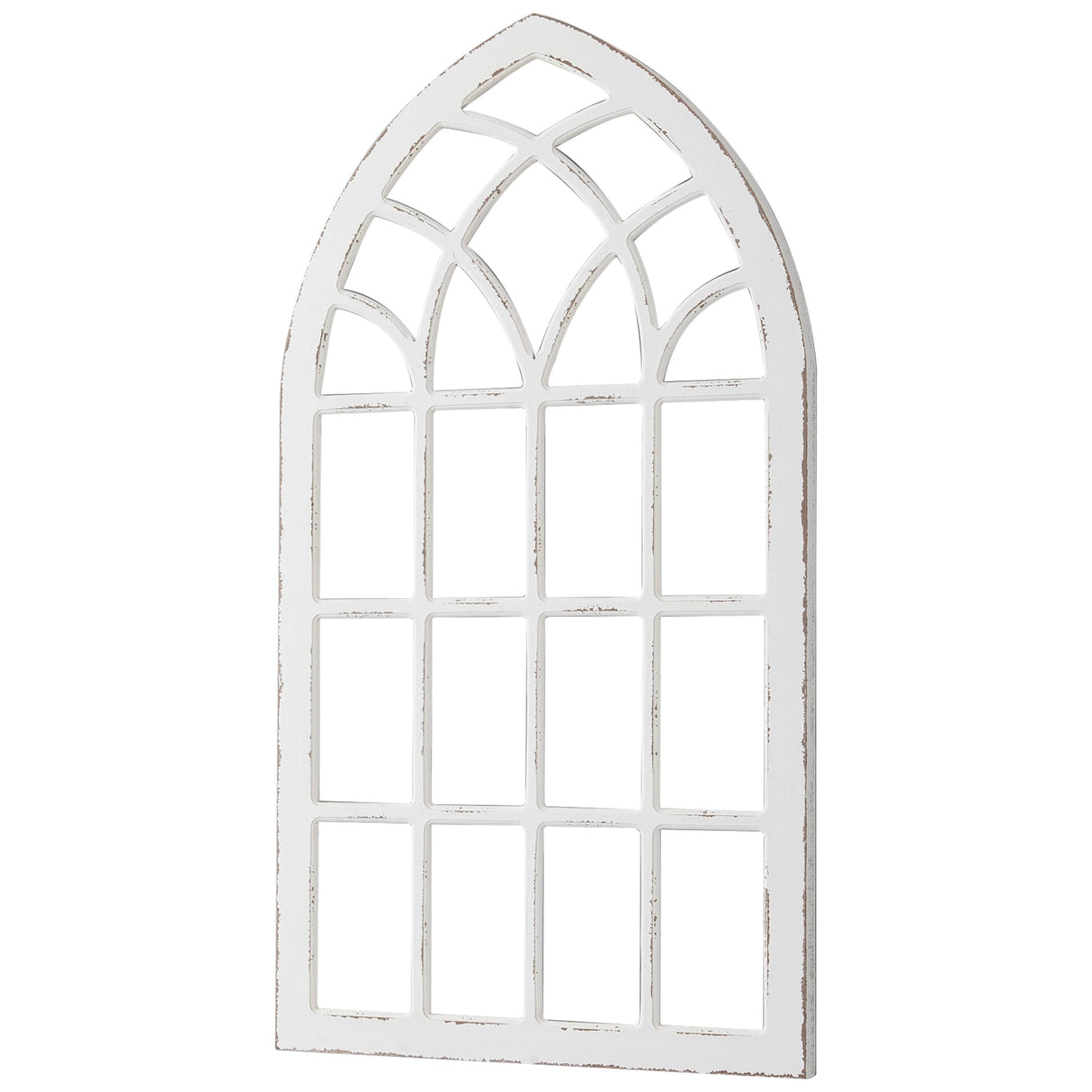 Sintosin Large Farmhouse Arched Window Frame Wall Decor 44 X 24 Inch, Hanging Distressed White Window Pane Wall Decor Living Room, Rustic Wooden Faux Windows for Bedroom Fireplace Entryway Sintosin