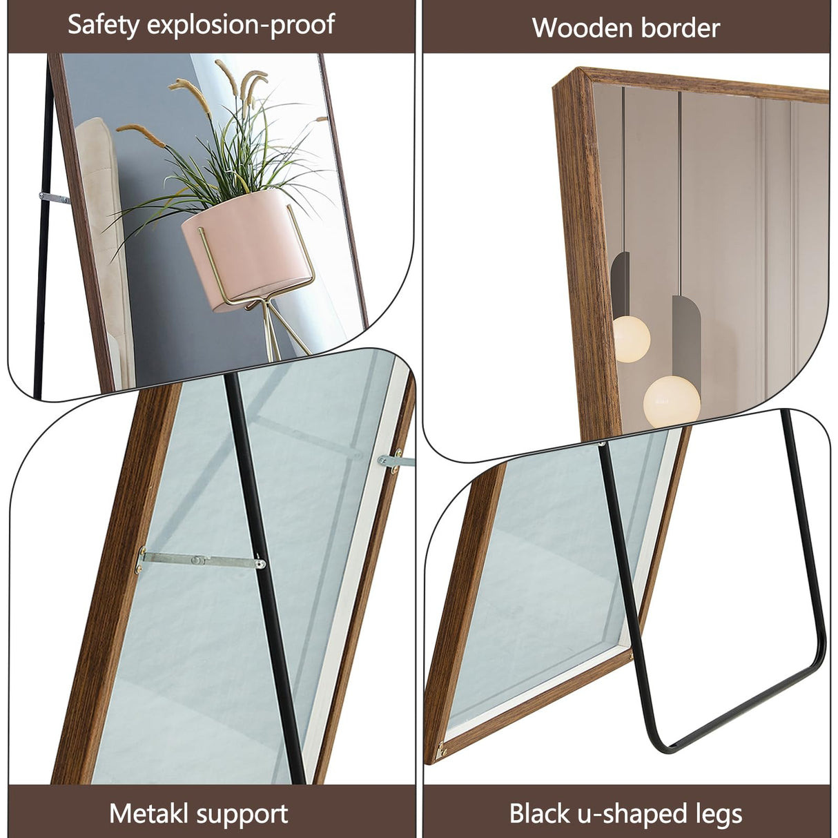 WIIS' IDEA 59"x16"Full Length Mirror,Durable Solid Wood Frame,Explosion-Proof Film,High-Definition Full Body Mirror,Standing/Leaning/Hanging Long Mirror for Bedroom,Bathroom,Living Room(Brown) WIIS' IDEA