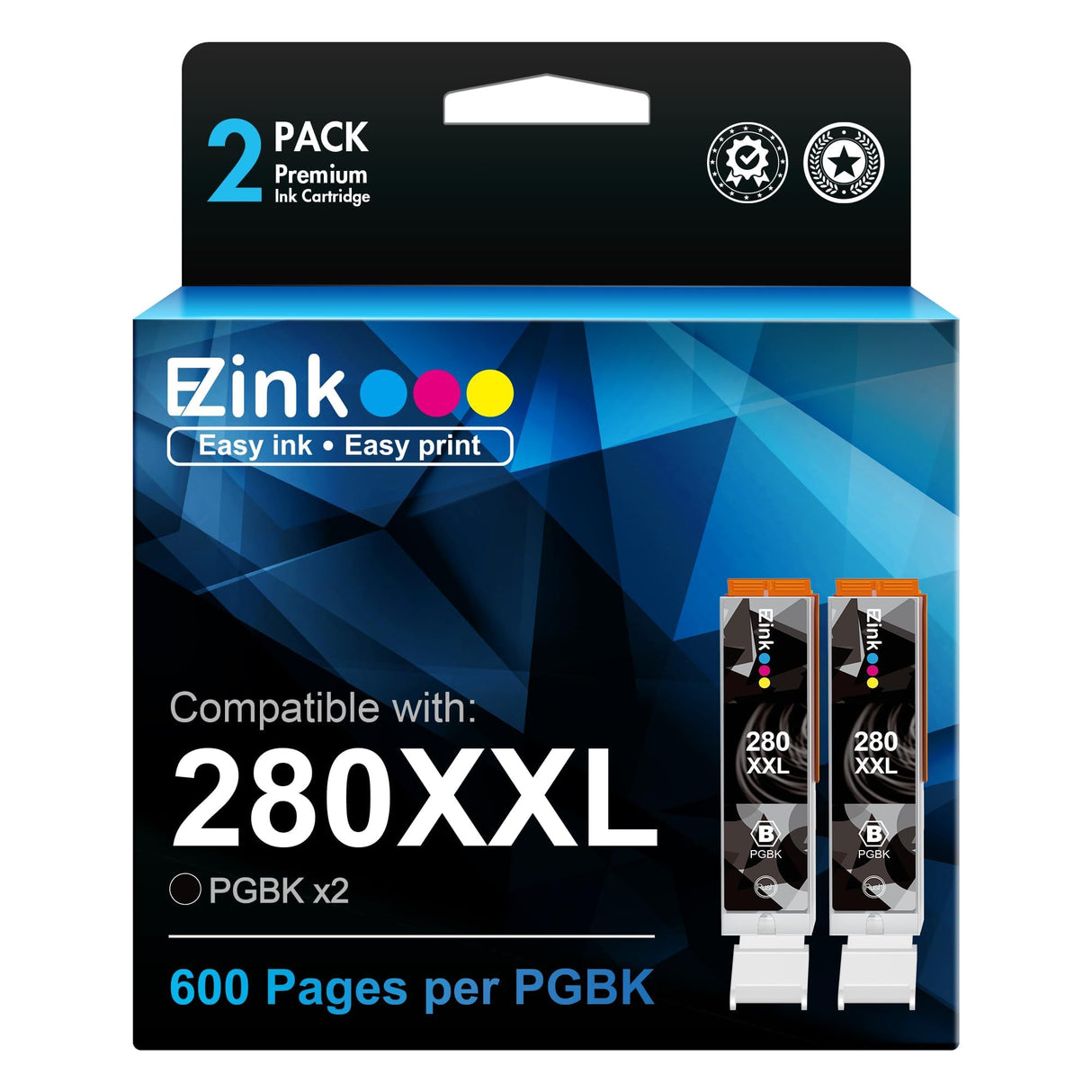 E-Z Ink Compatible Ink Cartridge Replacement for Canon PGI-280XXL PGI 280 XXL Compatible with PIXMA TR7520 TR8520 TS6120 TS6220 TS8120 TS8220 TS9120 TS9520 TS9521C Printer (2 PGBK) E-Z Ink