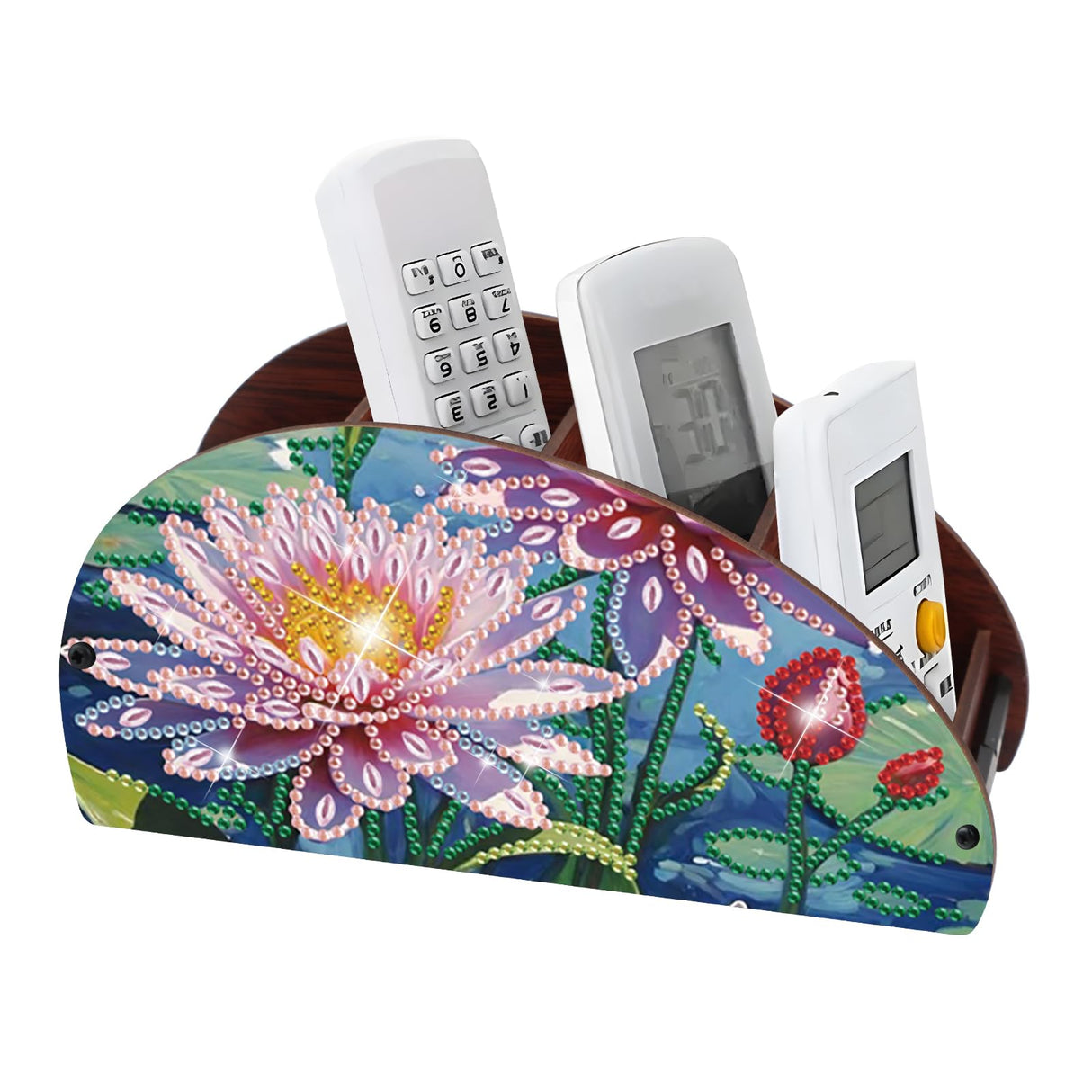 DIY Diamond Painting Remote Control Holder – Blooming Pink Lotus Design with Blue Water Background, Diamond Art Decorative Organizer Box for TV/AC Remotes, Makeup Brushes, Desk Supplies AiYuanzsh