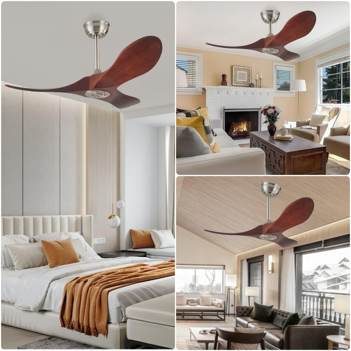 36 Inch Ceiling Fan Without Light With Remote Control,Small Ceiling Fan for Kitchen No Light,3 Solid Wood Blade Propeller Outdoor Ceiling Fans for Indoor, Living Room, Bedroom, Terrace, Porch Kekopa