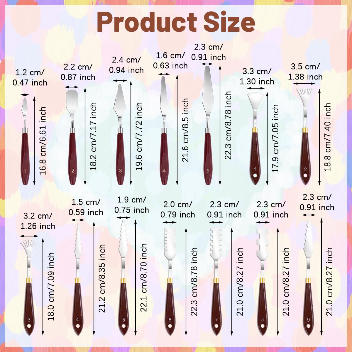 14Pcs Palette Knife Set, FHDUSRYO Stainless Steel Painting Knife, Painting Spatula Pallet Knives with Wood Handle, Oil Painting Accessories for Color Mixing, Oil, Canvas, Acrylic Painting FHDUSRYO