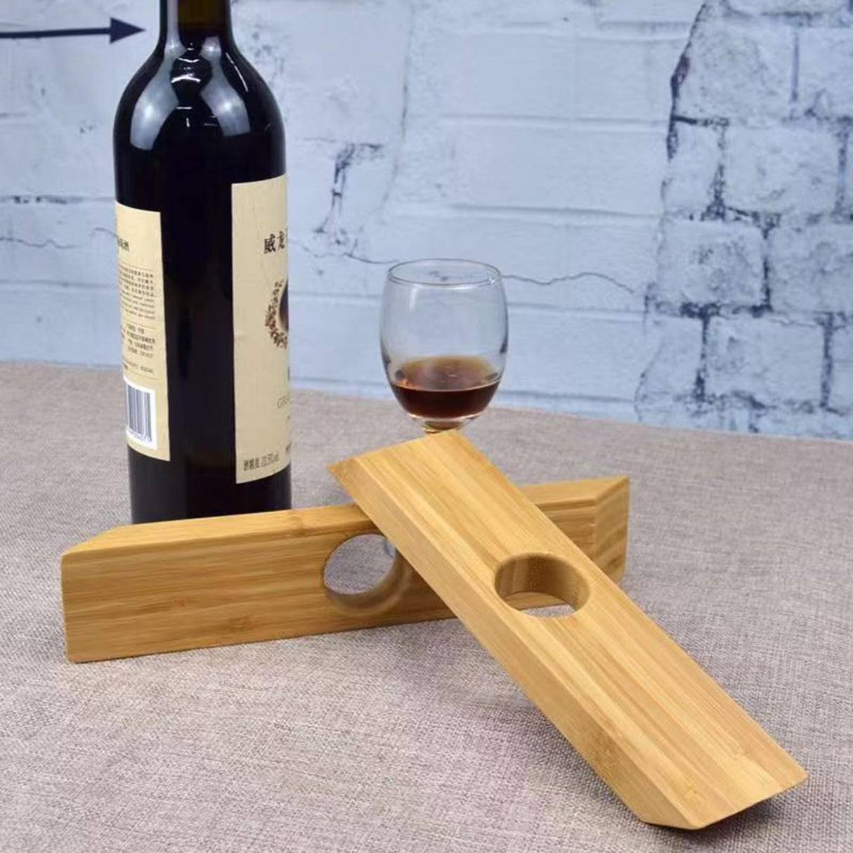Somonka-L 2Pcs Wine Bottle Holder, Personalized Single Wine Bottle Holder Stand Display Table Top Wine Rack Bamboo Self Balancing Countertop Wine Holders Organizer for Dining Table Somonka-L