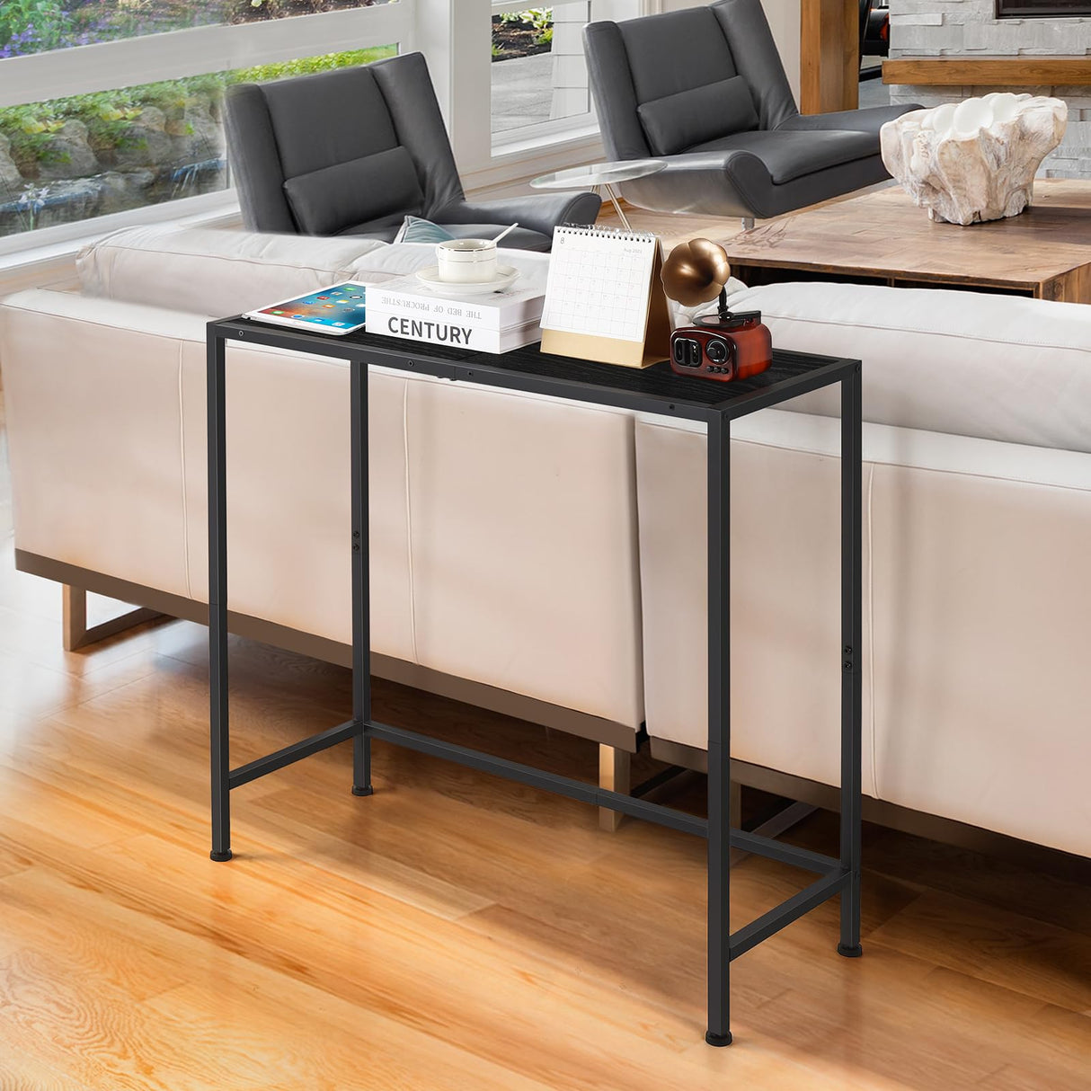 Console Table for Entryway Small Tables, Black Narrow Console Hallway Table Living Room Furniture, Thin Side Table Back of Sofa Skinny Behind Couch Table, Entrance Table for Entryway Foyer Bedroom NOVIMANGO