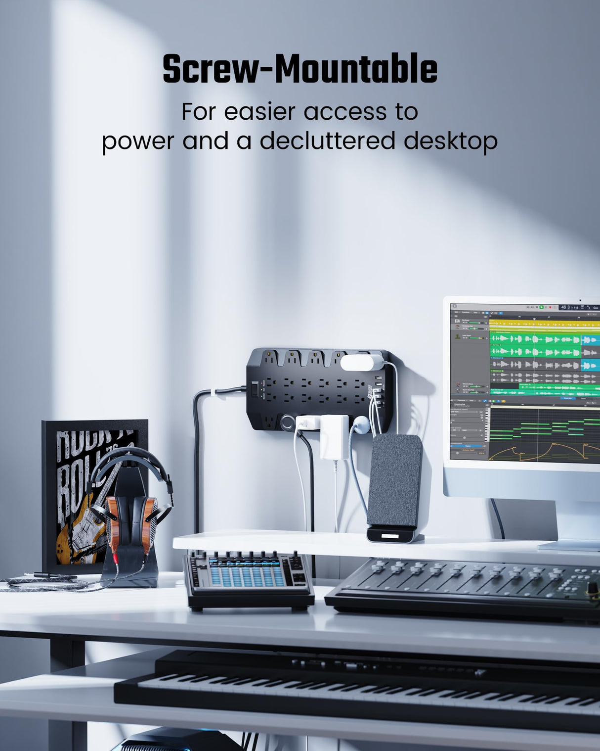 Power Strip, SUPERDANNY 2100J Surge Protector with 22 Outlets, 2 USB-C and 4 USB-A, 6.5Ft Flat Plug Heavy Duty Extension Cord (1875W/15A), Wall Mountable for Home, Office, Dorm, Gaming Room, Black SUPERDANNY