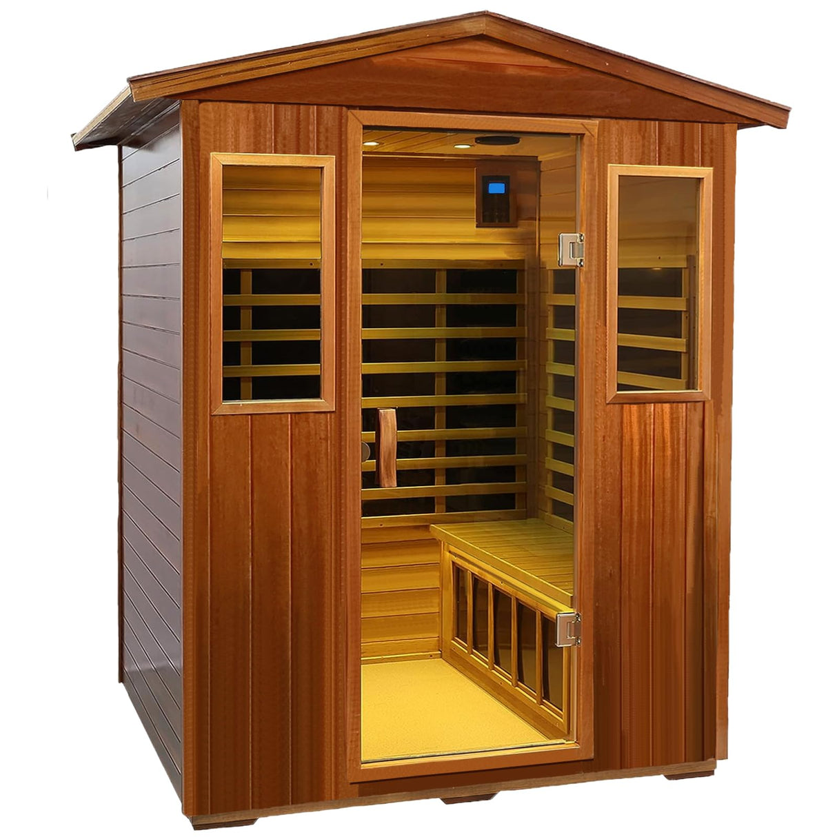 Kanlanth Outdoor Sauna 4 Person Low EMF Far Infrared Sauna for Home, 2,050watt, Mahogany Wooden, for Indoor and Outdoor Home Sauna with Bluetooth, LCD, LED Kanlanth
