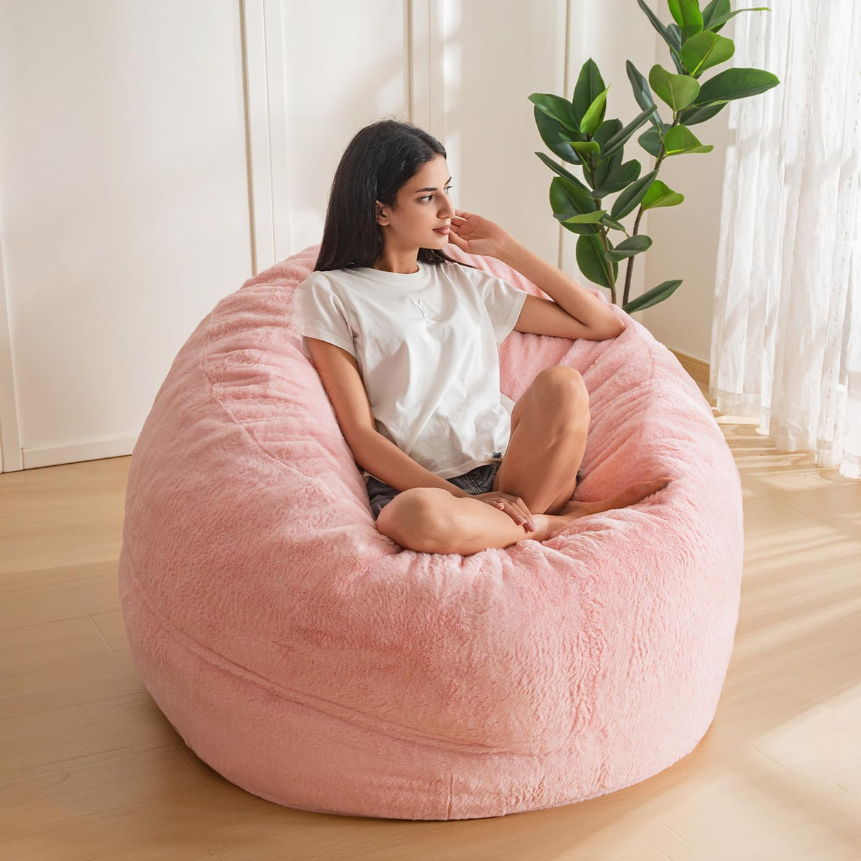 MAXYOYO Bean Bag Chair for Adults, Large 3 ft Bean Bag Chair with Foam Filling, Ultra Soft Fur Lazy Sofa for Living Room Bedroom, Machine Washable Cover MAXYOYO