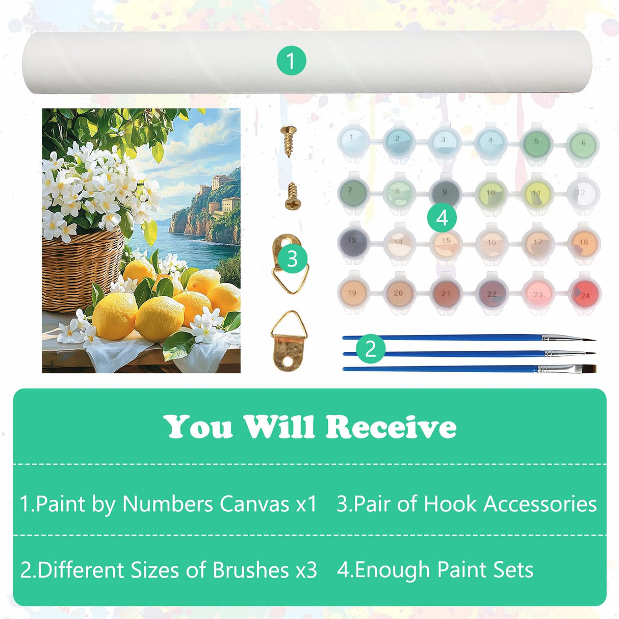 MEIYUDA Lemon Paint by Numbers Kit, Seascape Paint by Numbers for Adults Beginners, Lemon Flowers DIY Acrylic Oil Painting by Number on Canvas for Gift Home Wall Decor 12x16in MEIYUDA