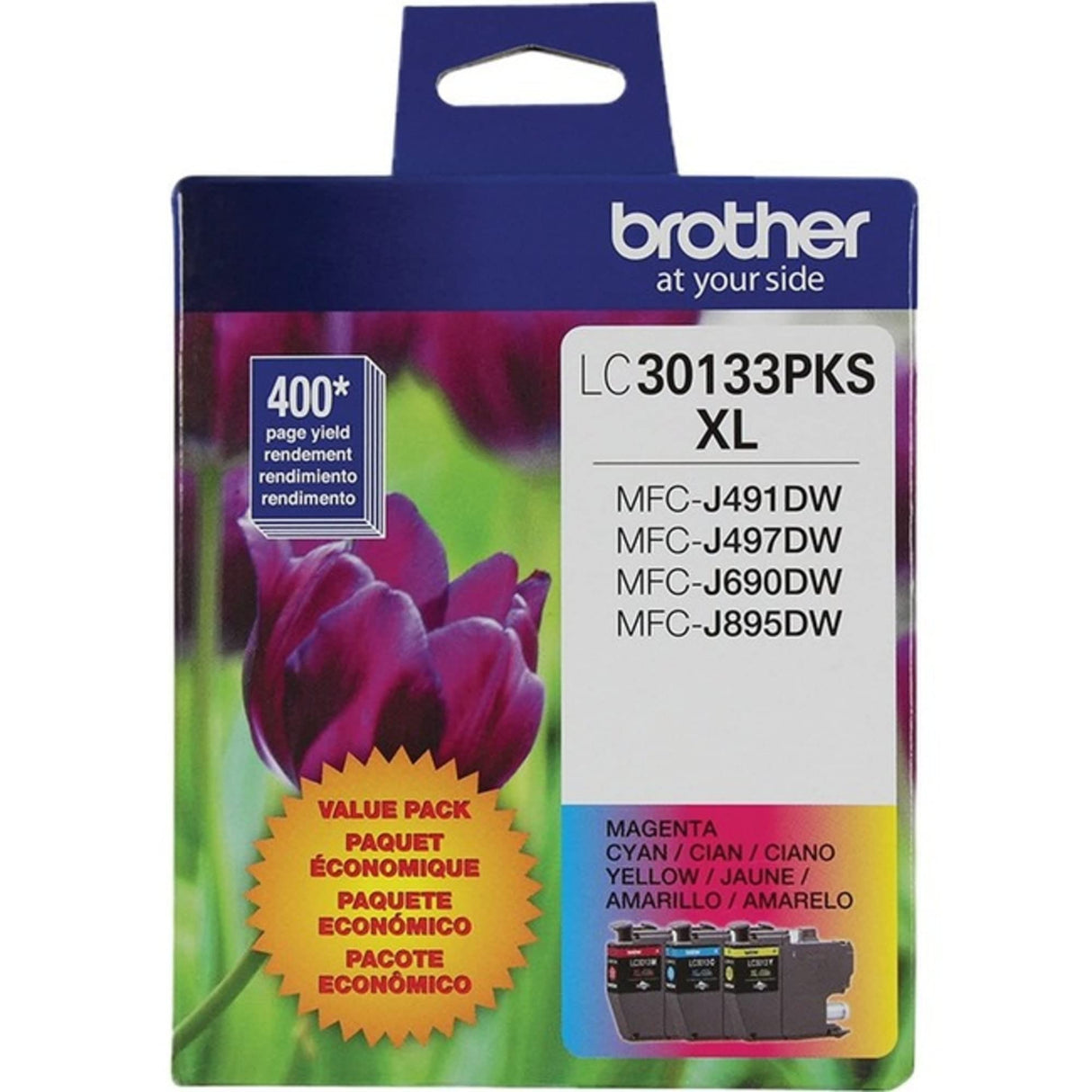 Brother Printer Genuine LC30133PKS 3 Count(Pack of 1) High Yield Color Ink Cartridges, Page Yield Up to 400 Pages/Cartridge, Includes Cyan, Magenta and Yellow, LC3013 Brother
