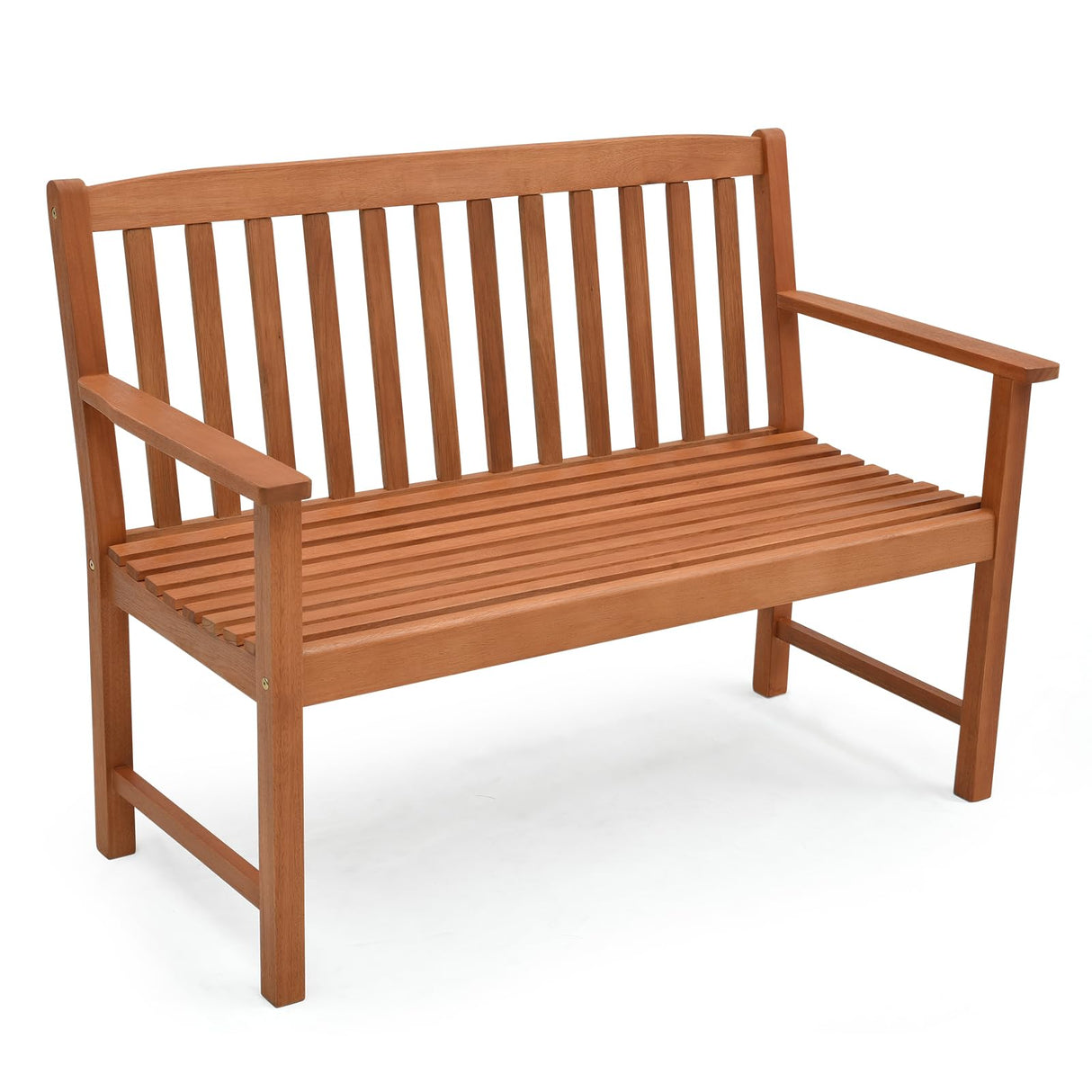 Tangkula 2-Person Eucalyptus Outdoor Garden Bench with Backrest and Armrests, Natural Finish Tangkula