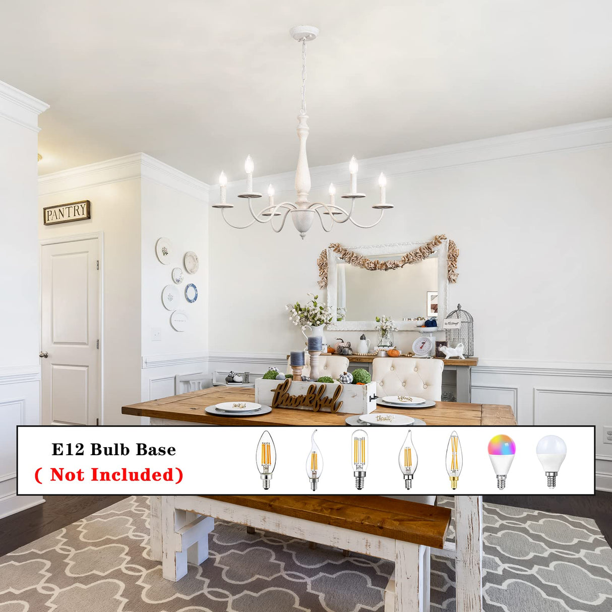 6-Light Chandelier Farmhouse Chandeliers for Dining Room Lighting Fixture, French Country White Chandelier Brown White Wood Chandeliers for Living Room Bedrooms Dining Room Foyer YLCHYTDZSW