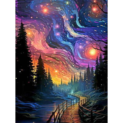 Starry Sky Diamond Painting Kits for Adults - Starry Night Diamond Art Kits for Adults, Round 5D Abstract Landscape Gem Art Kit for Adult DIY Crafts Kit for Home Wall Decor Gifts (16x12 inch)