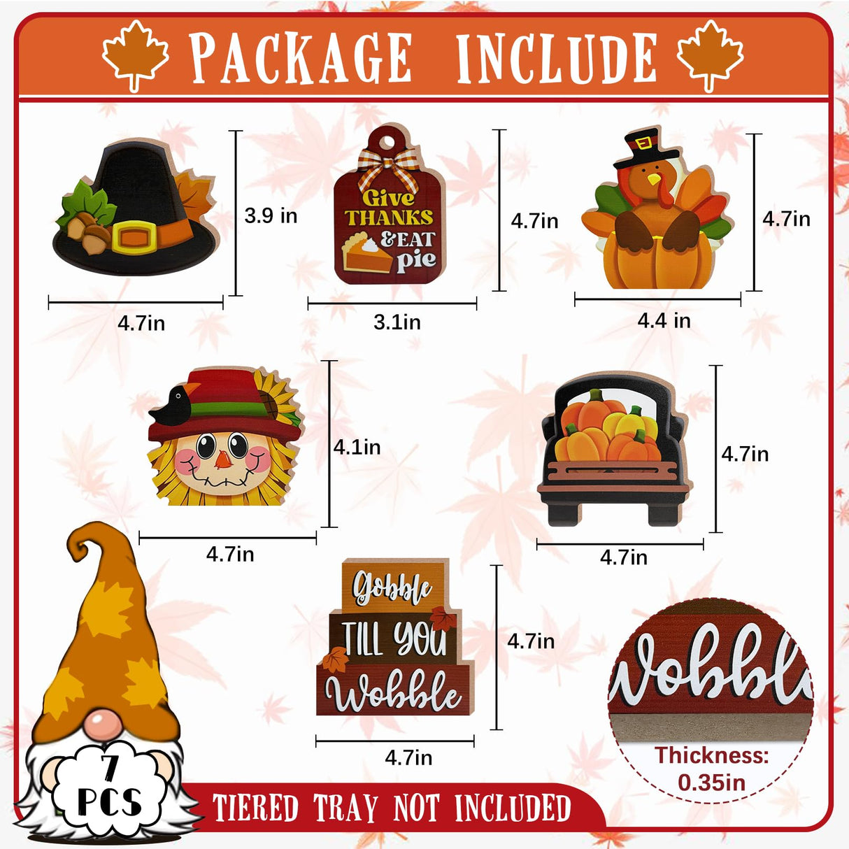 Guoofu 7 Pcs Thanksgiving Tiered Tray Decor, Fall Turkey Pumpkin Truck Scarecrow Farmhouse Wood Decorations Set, Autumn Harvest Give Thanks Rustic Wooden Decorative Signs for Home Table Shelf Guoofu