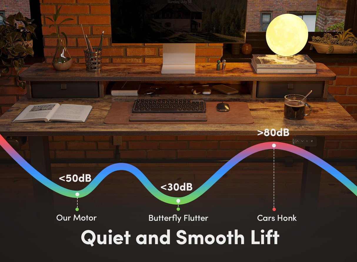 FEZIBO 48 x 24 Inch Height Adjustable Electric Standing Desk with Double Drawer, Stand Up Desk with Storage Shelf, Sit Stand Desk, Vintage Brown FEZIBO